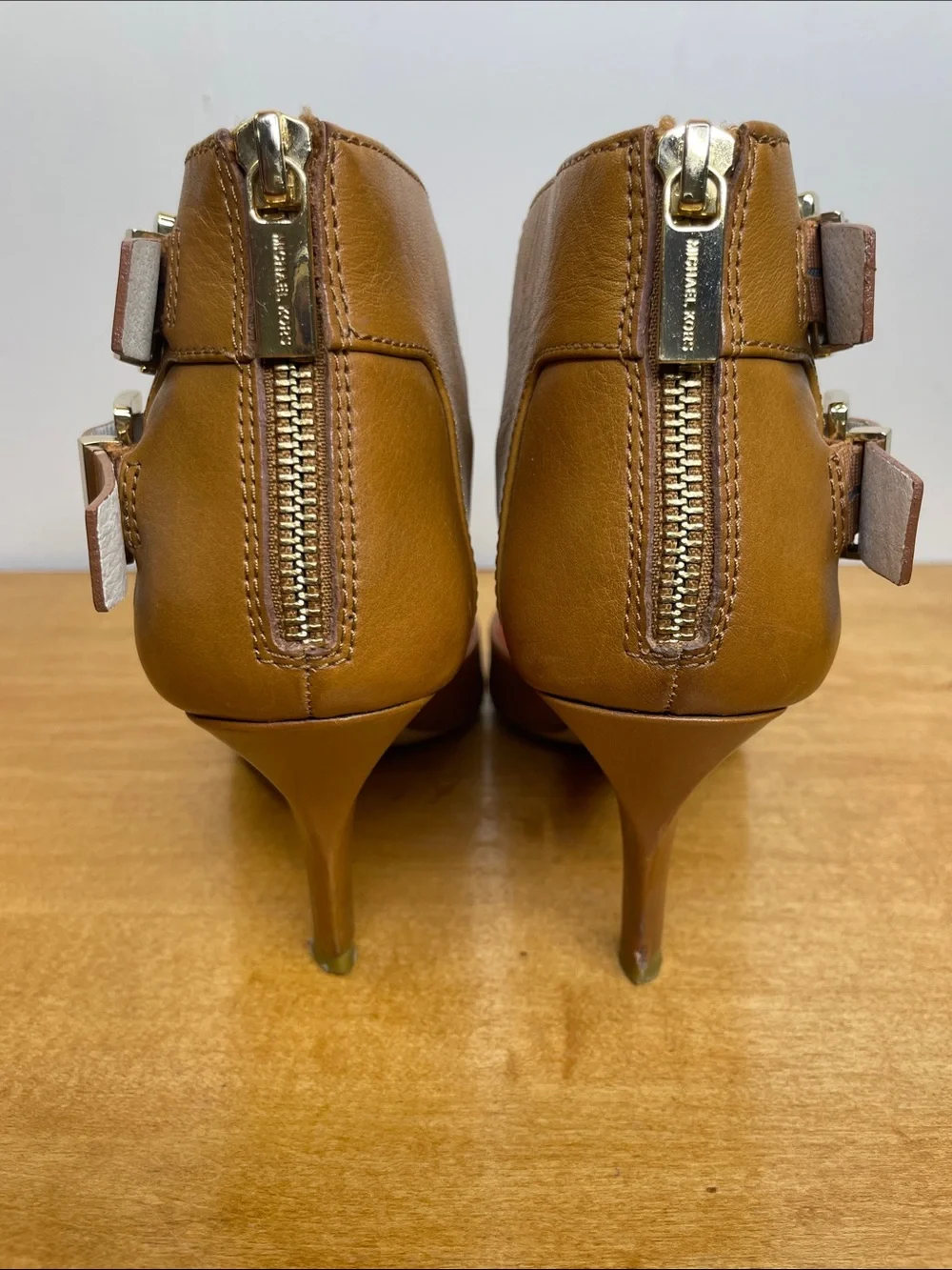 MICHAEL Michael Kors Tan Pointed-Toe Double Buckle Strap Heels. Size 7